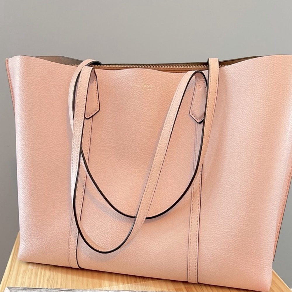 Tory Burch Perry Triple Compartment Tote Bag in Pink Textured Leather - Picture 3 of 14